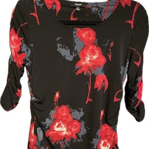 Premise Floral Black and Red Shirt new 1/2 sleeve NWT